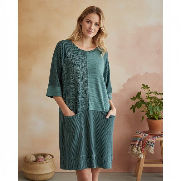 Gudrun Sjoden Mixed Print Pocket Dress Womens Medium Eucalyptus Green Modal - Picture 8 of 8